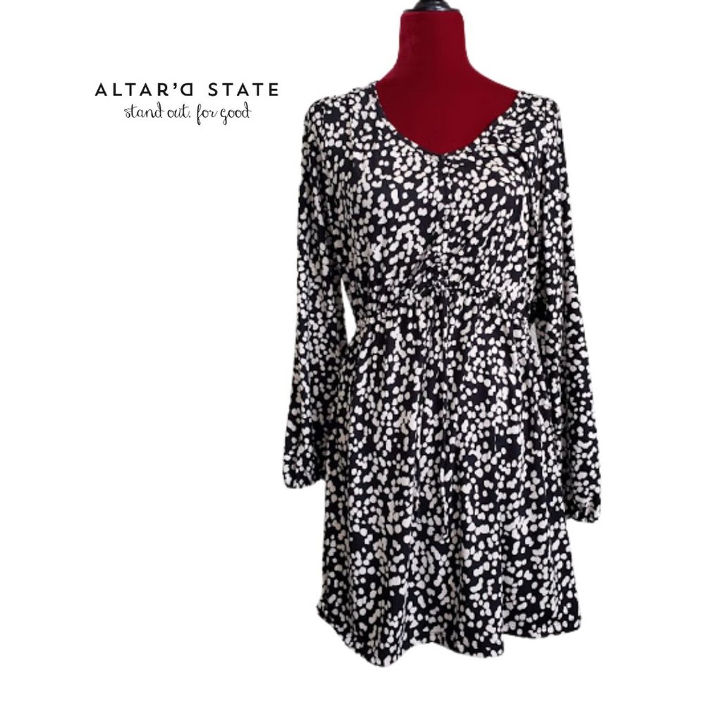 NEW Altar'd State Mila Dress Black/Ivory Long sleeve Blousy & Comfy - Picture 5 of 15